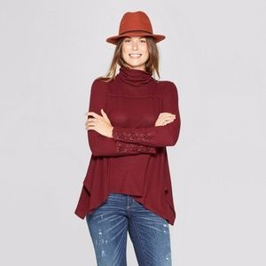 Knox Rose Turtleneck Long Lace Up Sleeve Blouse